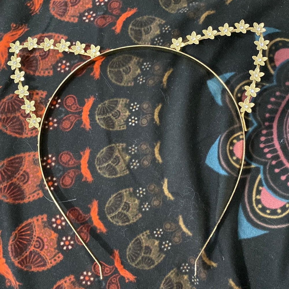 Gold flower cat ears metal head band